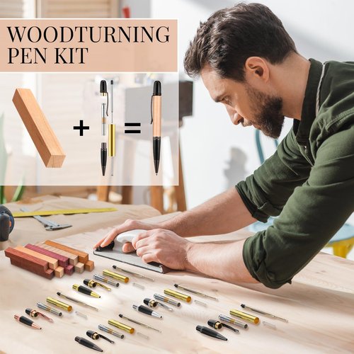 Colarr 10 Set Pen Making Kit Include 10 Woodturning Pen Kit 10 Exotic Wood Pen Blanks Twist Ballpoint Pen Kit with Refill Copper Pen Turning Supplies for DIY Pen Making Classroom Teacher Student Gift