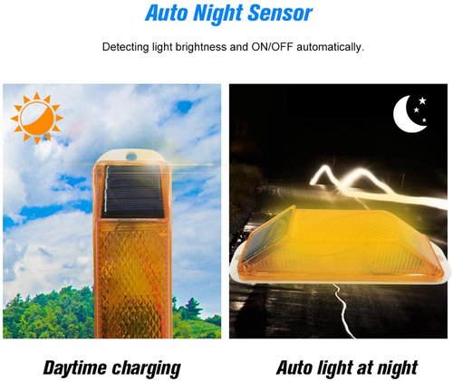 RISOON Solar Strobe Warning Light: Sensitive LED Warning Lamp High Bright Waterproof IP65 Flashing Beacon Barricade Construction Safety Traffic Light for Driveways Dock (Wihte)