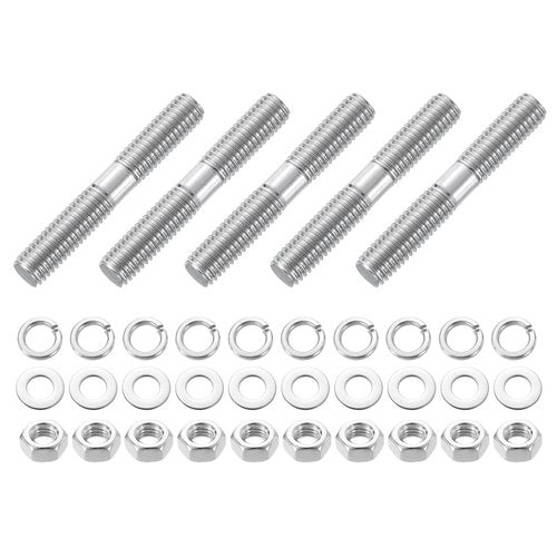 uxcell 5pcs Double Ended Stud Screws, M8x55mm 304 Stainless Steel Dual Threaded Rod Bolts with Nuts and Flat & Lock Washers Double End Threaded Stud Screw Bolt for House Maintenance