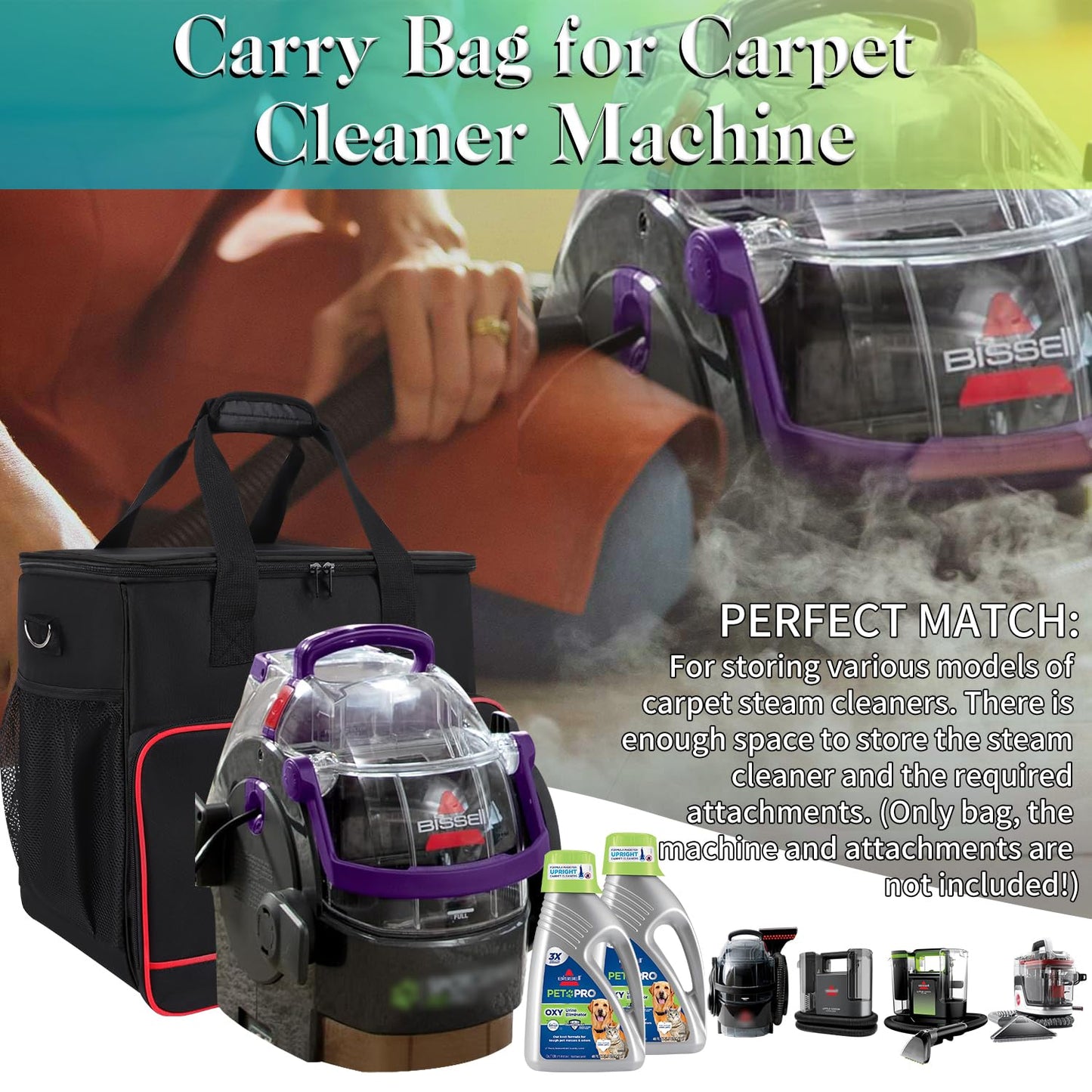 QWARVEL Storage Case for Bissell Carpet Cleaner Machine 3682/2458/3624/3860/Hoover Carpet Cleaner FH14050, Carry Bag Compatible with Bissell Upholstery Steamer Portable Steam Cleaner Storage Bag Only