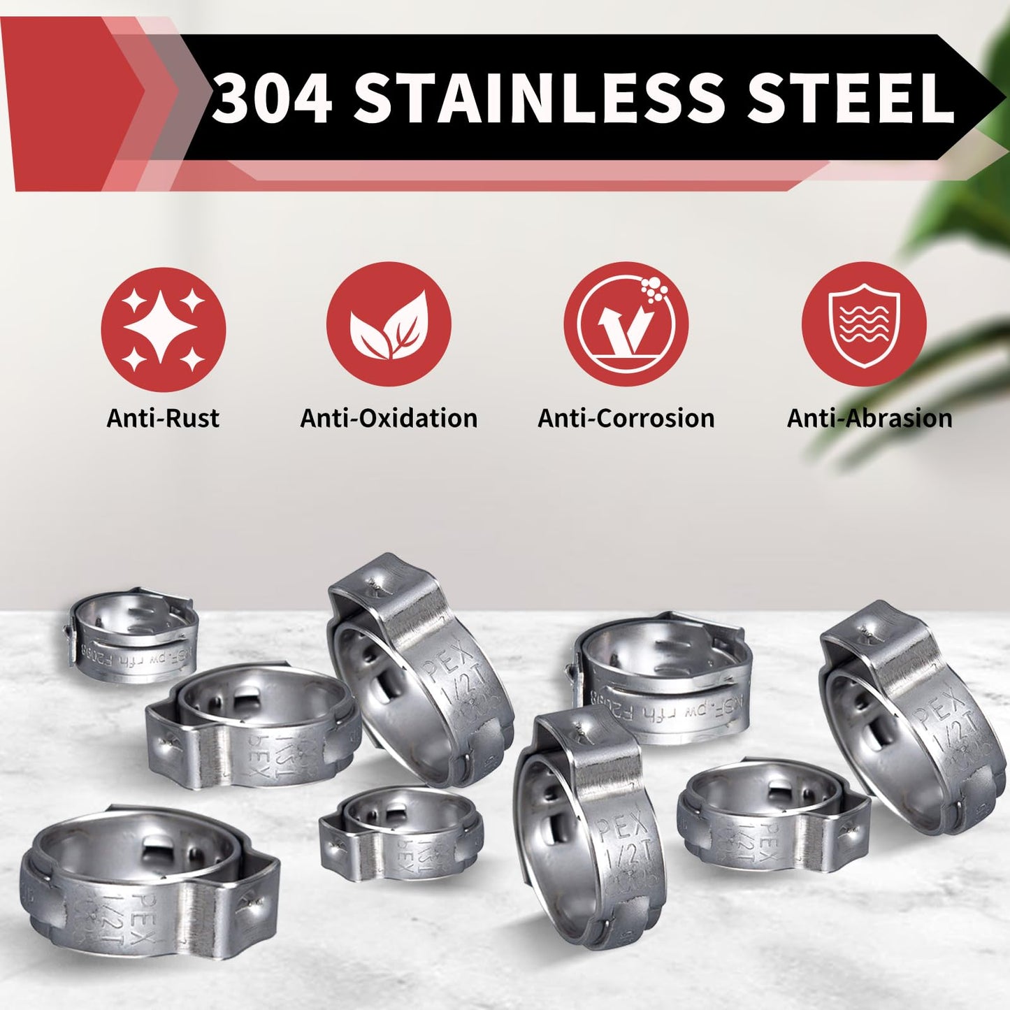 (Pack of 100) EFIELD 1/2-inch Stainless Steel Pex Cinch Clamp Rings for Pex Tubing Pipes,(CLAMP016)