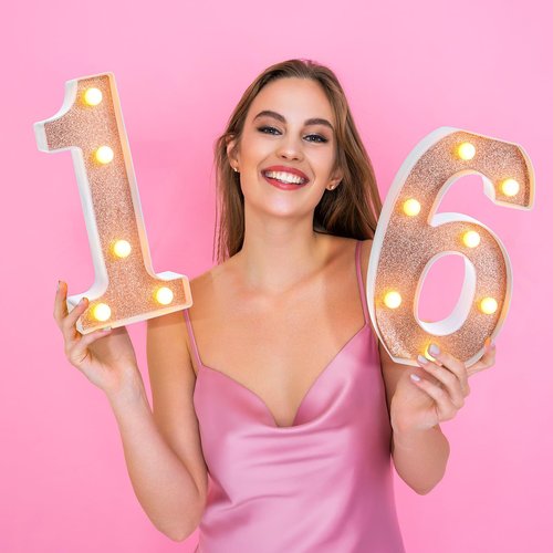 Treela 8.7'' Birthday Decorative LED Light up Numbers, Glitter Marquee Number Sign for Night Birthday Party Decorations Anniversary Bar LED Sign Backdrop Wall Table Centerpieces(16th,Rose Gold)