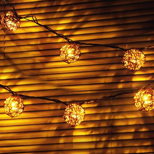 ACRAFT Rattan Ball String Lights Plug in Fairy Lights for Indoor Outdoor Patio Garden Balcony with End-to-end Connector Decorative Lighting-Brown Cord 10 Led 8.5ft