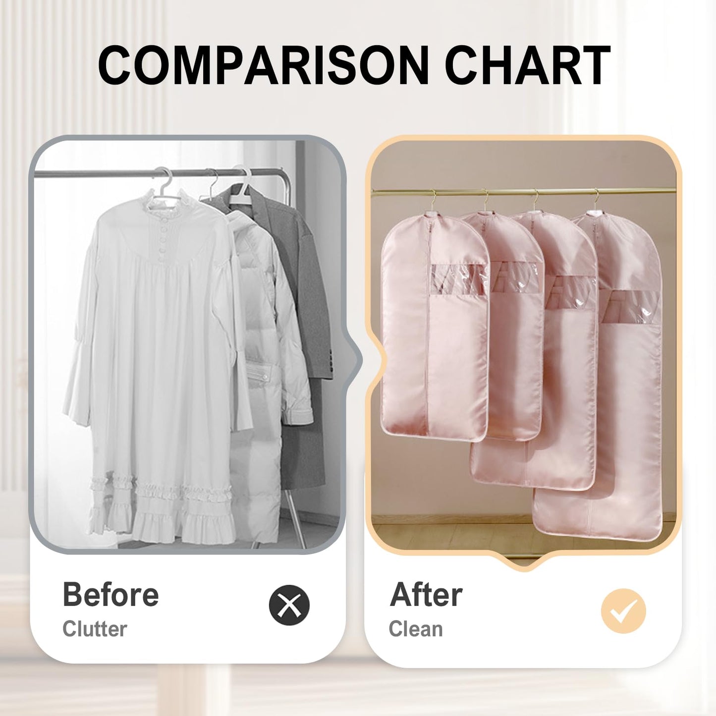 Space Saving Hanging Garment Bag, 2025 New Compression Hanging Garment Bag Dust Cover Clothes Bags for Down Coat, Suit Bags for Closet Storage (Pink, 22.8x51.2inch)