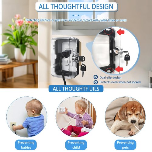 PILISPARK Child Proof Outlet Lock Box with 2 Durable Keys - Heavy Duty Safety Cover for Baby Proofing, Tool-Free Installation, More Space for Large Plugs Universal Fit Socket Protector (1Pack, Black)