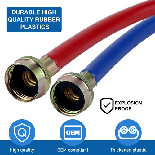 Washer Hoses 4FT,Rubber Washing Machine Hoses 3/4 Washer Machine Hoses 2 packs,Burst Proof Water Supply Lines for Hot and Cold Washer Water Hoses,Universal for All Standard Wash Machines-by MIFLUS