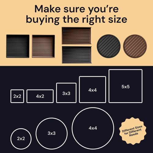 CasterMaster Non-Slip Furniture Pads Square Rubber Anti-Skid Caster Cups, Leg Coasters - Anti-Sliding Floor Protectors for Furniture (Brown, 2'' x 2'' - 4 Pack) - Couch Grips to Prevent Sliding