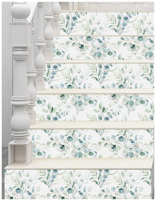 HAOKHOME Peel and Stick Wallpaper Boho Green/White Eucalyptus Leaf Floral Wall Mural Home Nursery Decor Renter Friendly Wallpaper 17.3in x 9.8ft