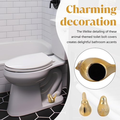 2Pcs Ceramic Toilet Bolt Covers, Gold Bird Replacement Toilet Screw Cover Caps, Toilets Bolt Caps Decorative, Bathroom Decorative Toilets Floor Screw Cover Cap
