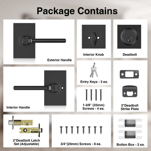 Calzibeno Entry Lever Front Door Handle and Single Cylinder Deadbolt, Keyed Alike Lockset with Double Lock for Right and Left Sided Door, Heavy Duty Exterior Door Lock Set, Matte Black
