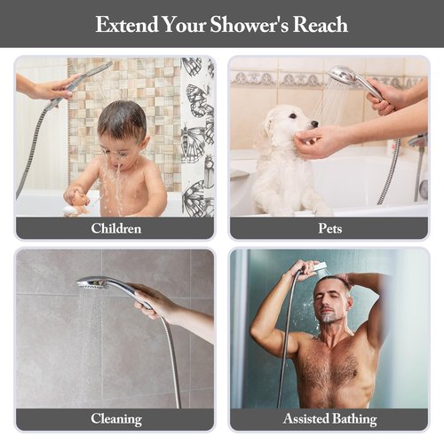 Shower Hose, 59inches Stainless Steel Extension Handheld Shower Head Wand Hose Replacement With Flexible And Brass Insert （Chrome）