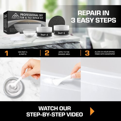 White Porcelain Repair Kit, Fiberglass Tub Repair for Sink, Shower, Countertop, and Tile - Acrylic Tub and Cracked Porcelain Sink Repair