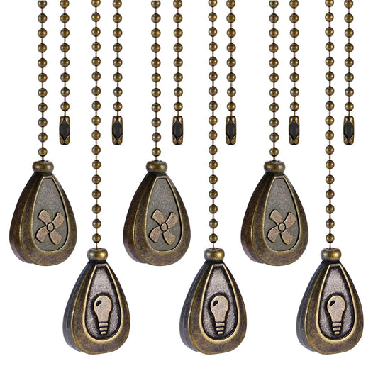 BoAn 6 Pack Bronzed Ceiling Fan Pull Chain Extension,12 Inches Decorative Fan Pull Chain Pendant Extension， with Ball Fan Chain Connector for Ceiling Fans and Lights（3 Light and 3 Fan）