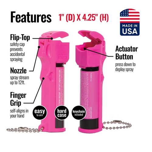 Mace Brand Self Defense Mace Pepper Spray, 12' Spray Stream, 10% OC Pepper Spray with UV Marking Dye, Attention-Grabbing Pink Case, Keychain & Belt-Clip, 18 Grams, 4.25" x 1.25" Personal Size (80347), Hot Pink