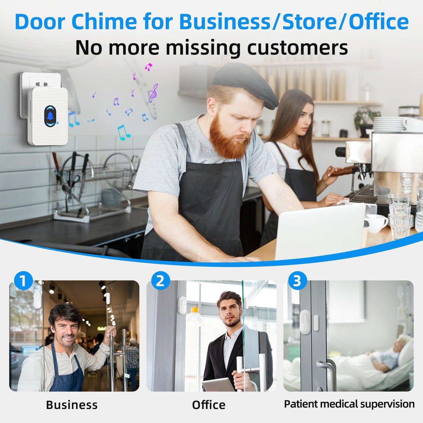 Daytech Wireless Door Chime, Door Dinger for Business Entry/Store/Home/Office, Door Alarms When Opened with 800 Ft Range,20 Chimes 5 Adjustable Volume 2 Sensors + 2 Receivers