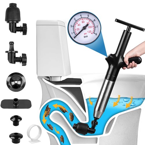 Luney Toilet Plunger, Snake Drain Clog Remover Tool, High Pressure Air Drain Blaster Gun with Visual Barometer, Toilet Unclogger Tool, Air Plunger for Toilet Bathroom, Sink, Kitchen, Floor Clogged