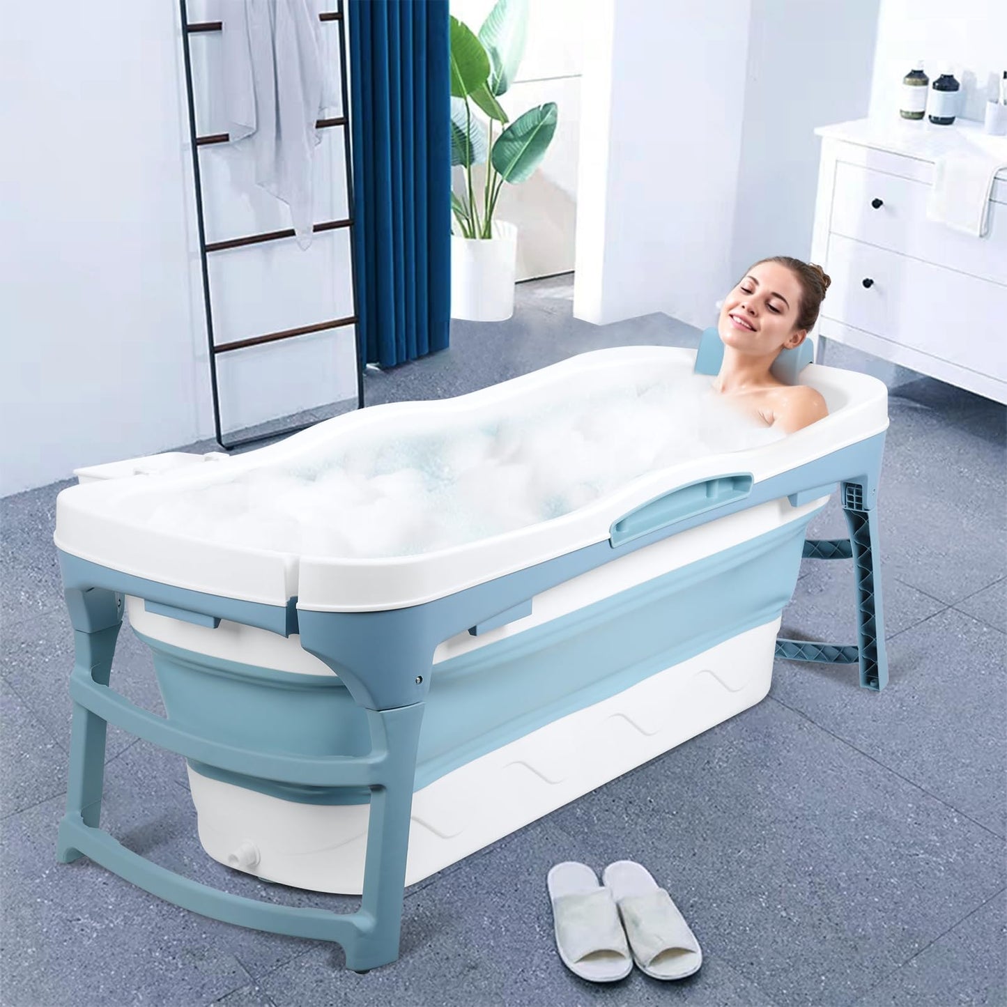 56 Inch Portable Bathtub Adult, Foldable Bathtub, Collapsible Bath Tub For Adult, Foldable Pop Up Outdoor Shower Soaking Hot Spa Bath Tub, Outside Ice Bath 56.3"×24.41"×23.23"