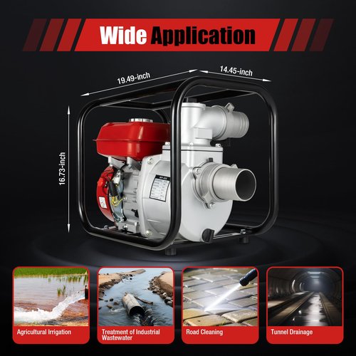 4 Stroke Gasoline Water Pump, Semi Trash Water Pump 3 Inch with Filter, High Pressure Water Transfer Pump For Water Well Intake, Farmland Irrigation