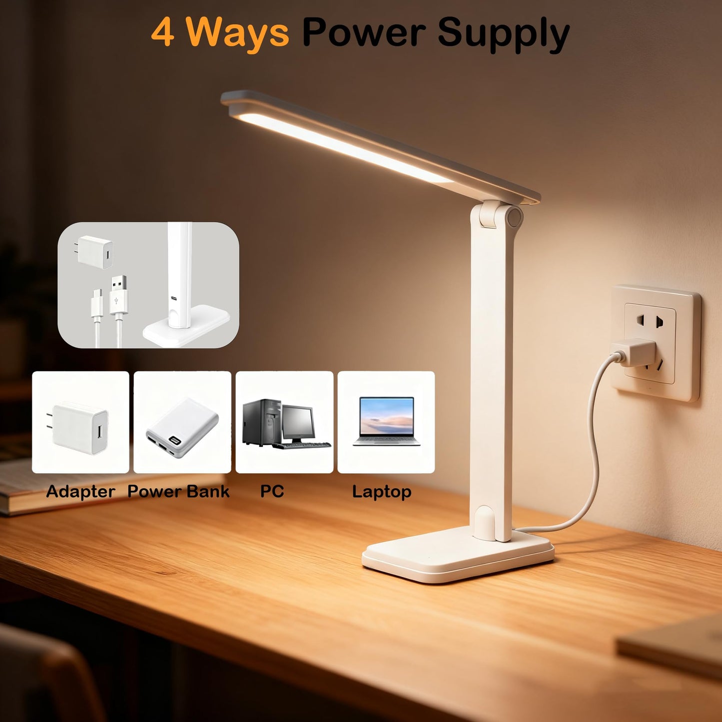 ANNAITE LED Desk Lamp Dimmable Table Lamp Reading Lamp with Changeable Clip & Base, 3 Brightness Dimmable Small Desk Lamp for Office Home, Desk Clip on Lamp for Bed Headboard, LED Desk Light Strip