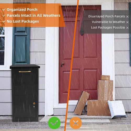 Package Delivery Boxes for Outside, 17.6" x 15.7" x 39", 2.7 ft3, Extra Large Steel Parcel Drop Box with Lock, Anti-Theft Package Box for Outside Deliveries, Package Mailbox for Porch, Home&Ofiice