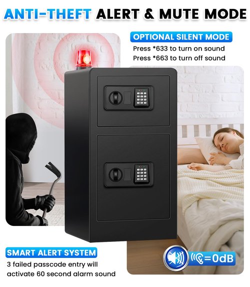 8.25 Cuft Fireproof Large Home Safe Box, Double Door Safes Box, Heavy Duty Document Safe With Keypad Key, Smart Alert, Personal Digital Money Safe For Cash Jewelry