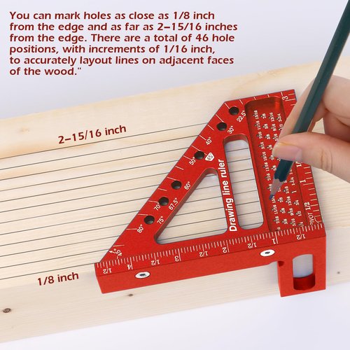 Aiwons 3D Multi-Angle Measuring Ruler -Precision Woodworking 3D Square Protractor 22.5-90 Degree and Miter Triangle Ruler - Aluminum Alloy Drawing Line Ruler for Engineer Carpenter and Craftsmen Red…
