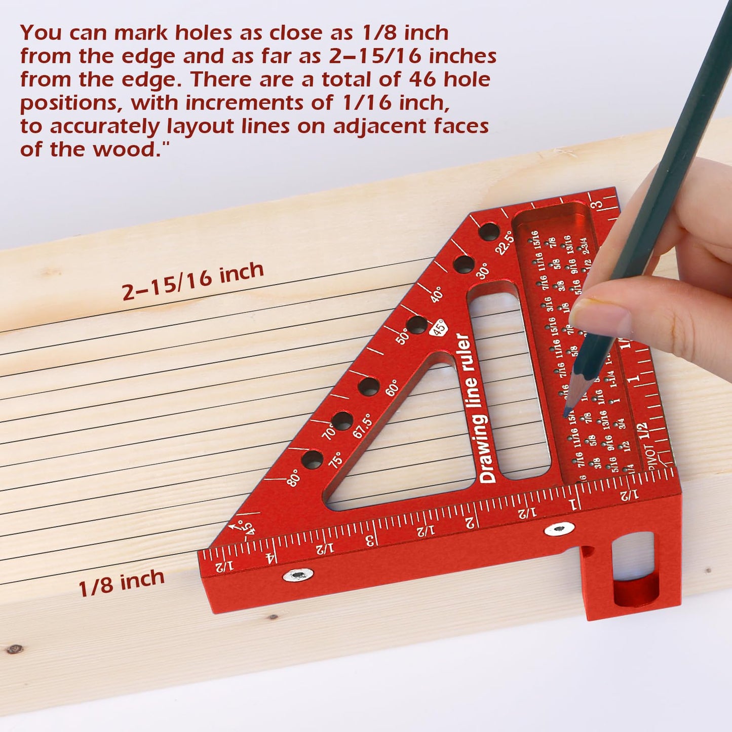 Aiwons 3D Multi-Angle Measuring Ruler -Precision Woodworking 3D Square Protractor 22.5-90 Degree and Miter Triangle Ruler - Aluminum Alloy Drawing Line Ruler for Engineer Carpenter and Craftsmen Red…