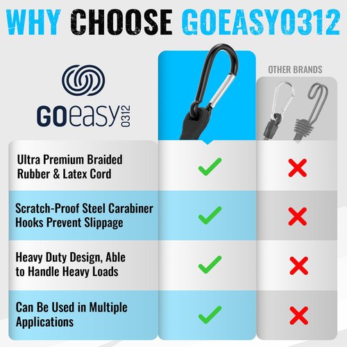 GOEASY0312 Carabiner Bungee Cords with Hooks Heavy Duty - 24" Elastic Black Bungee Cords with Carabiner Hooks 200 LBS Max Break Strength, UV Resistant for Camping, Tarps, Bike Rack, Tent, Car - 4 Pcs
