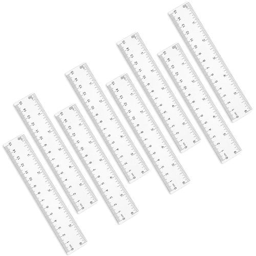 8 Pack 6 Inch Ruler Plastic Straight, Transparent Measuring Tool, Transparent Small Ruler with Inches and Metric Measuring for School, Office,and Home Use