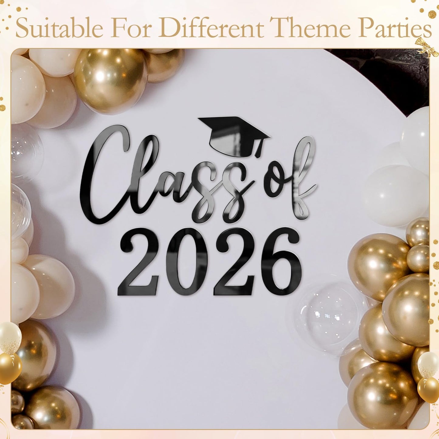 Novabright Class of 2026 Sign for Backdrop Black Acrylic Mirror Decal Letter Sticker Graduation Decor for Grad Party, Congrats Grade 2026 Grad Party Graduation Event Planner Vinyl Decal