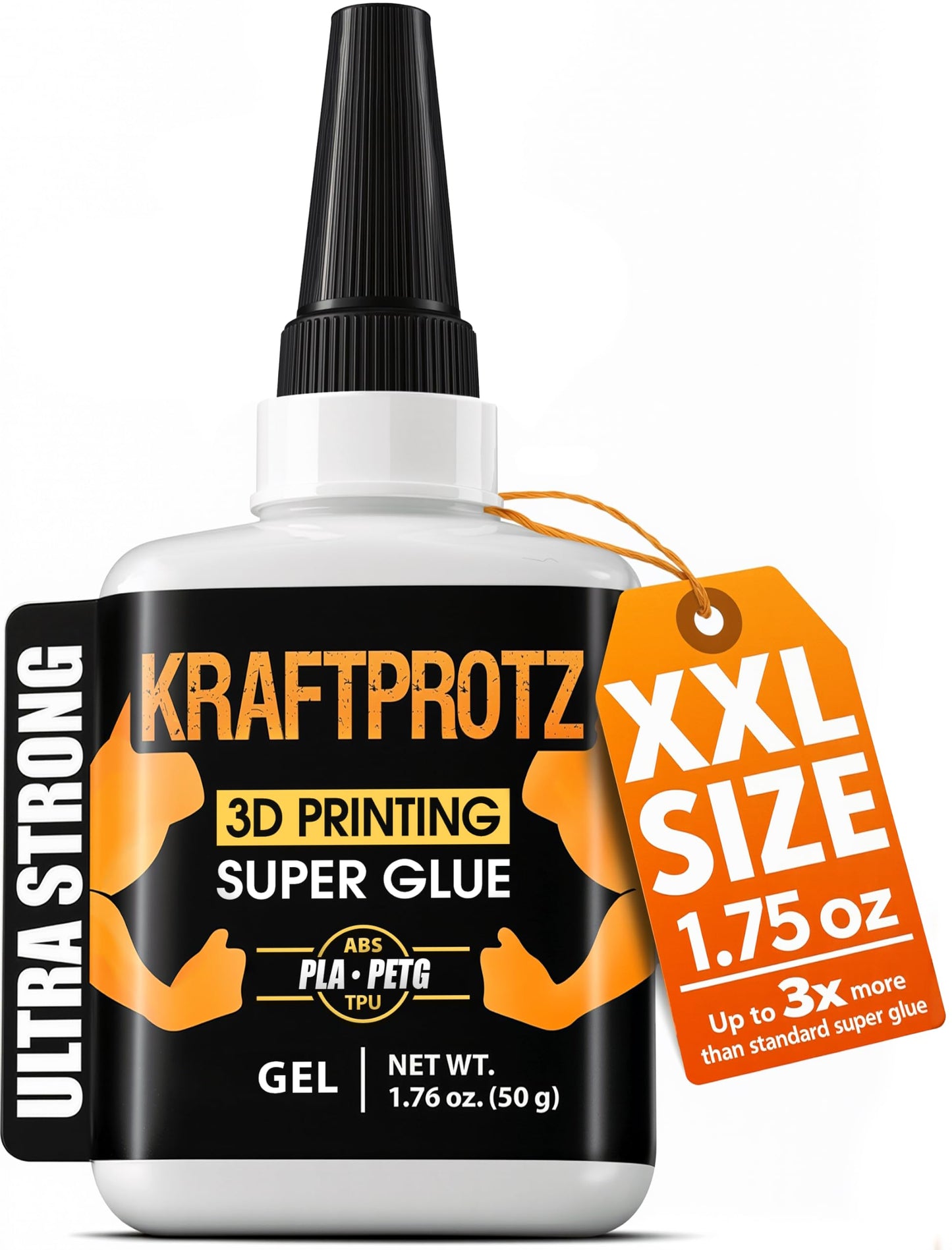 3D Printer Superglue Gel for PLA, ABS, PETG, TPU & Nylon – 1.76 oz XXL – No-Drip, Extra Strong & Waterproof – Precision Tip for Repairs, Supports & Vertical Surfaces