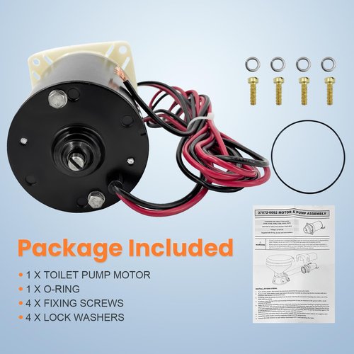 37072-0092 Quiet Flush Marine Toilet Pump Kit compatible with Jabsco Quiet Flush Toilets series 37045 37245 37055 37255 37075 37275 12V Toilet Pump Macerator Motor Sub Assembly Kit