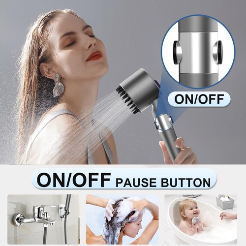 Ion Drops Shower Head with High Pressure (Clean Tub & Pet), Multi-Mode Shower Head with 60 Inch Hose, Filtered Showerhead Remove Chlorine, Massageable Shower Heads with ON/OFF Switch