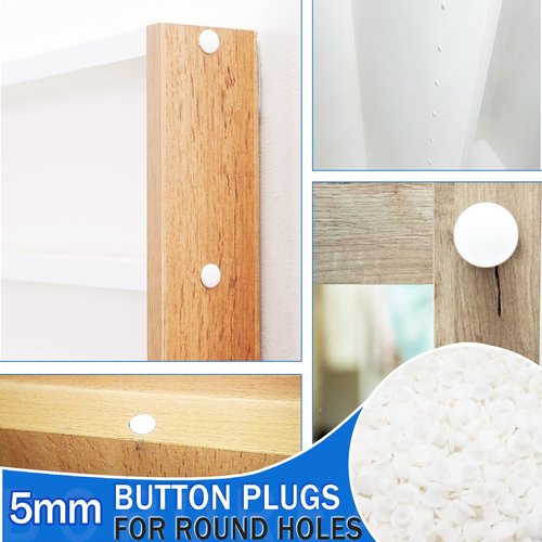 BOPOREAE 500Pcs 3/16 Inch Plastic White Hole Plugs, 5 mm Round Button Shelf Hole Plugs, Cabinet Closet Cupboard Shelves Furniture Peg Pin Nail Screw Drilling Hole Covers Caps