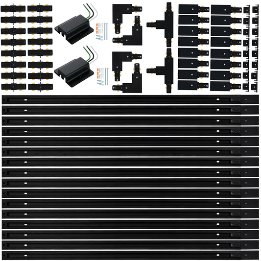 52FT H Track Lighting Rail Kit, Zanixor Black H Type Track Lighting Rails with Floating Canopy Connector, I&L&T Connector, End Caps and Live End Feed for 120V H Style 3-Wire Track Heads