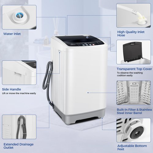 17.8Lbs Portable Washing Machine Nictemaw Portable Washer, 2.3 Cu.ft Washer and Dryer Combo with Drain Pump, 10 Programs 8 Water Level Compact Laundry Washer for Home, Apartment, RV, Dorms