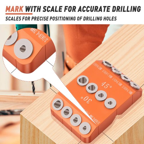 Neitra Multi Angle Cable Railing Drill Guide Jig with 30 45 90 Degree for Angle and Straight Holes, 4 Sizes Durable All Metal Drilling Jig for Cable Railing Lag Screw Kit Wood Post