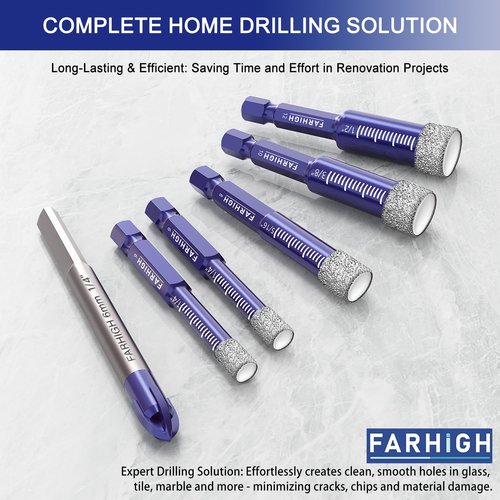 9 Pcs Diamond Drill Bit Set for Porcelain, Ceramic, Tile, Glass, Granite, Concrete, Masonry, Stone, Hex Shank Tile Drill Bits, Premium Industrial Diamond Grit, for Efficient Precise Drilling