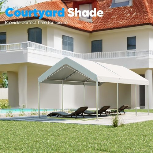 Quictent 10’x20’ Heavy Duty Carport Car Canopy Galvanized Car Boat Shelter with Reinforced Steel Cables-White
