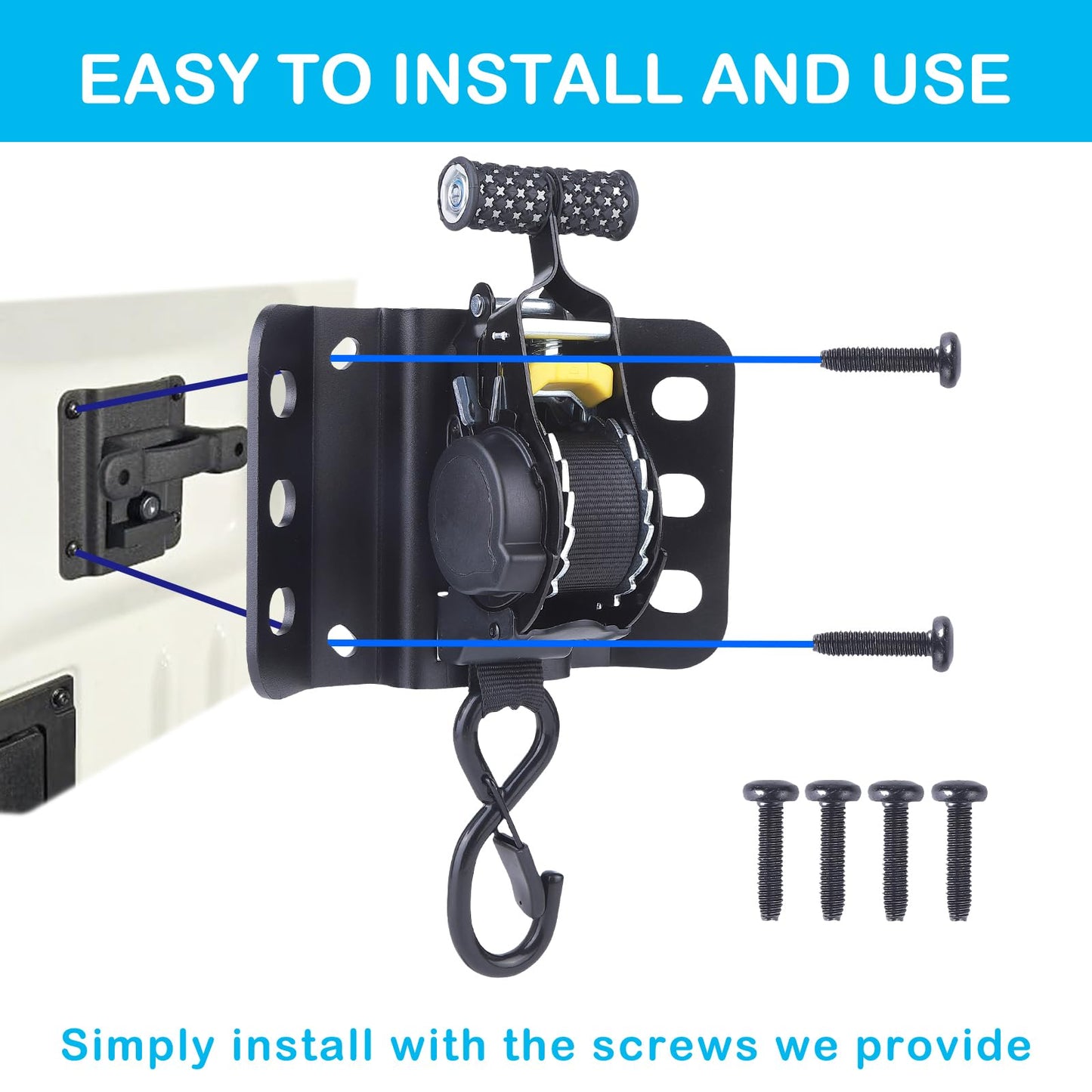 Upgraded Ultimate Retractable Ratchet Straps for Ford F150, 2PCS Truck Bed Ratchet Straps for F150, 10 ft Retract Bed Mounted Tie Down Strap for F-150 F250 F350 2015-2025 (Black)