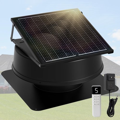 Solar Attic Fan with Thermostat - Solar Roof Vent Fan with 110V Adapter 24/7 Runtime, 1300CFM Solar Powered Attic Exhaust Fans with Remote Up to 1800Sq.Ft, 42W Panel Low Noise for House Roof Mount