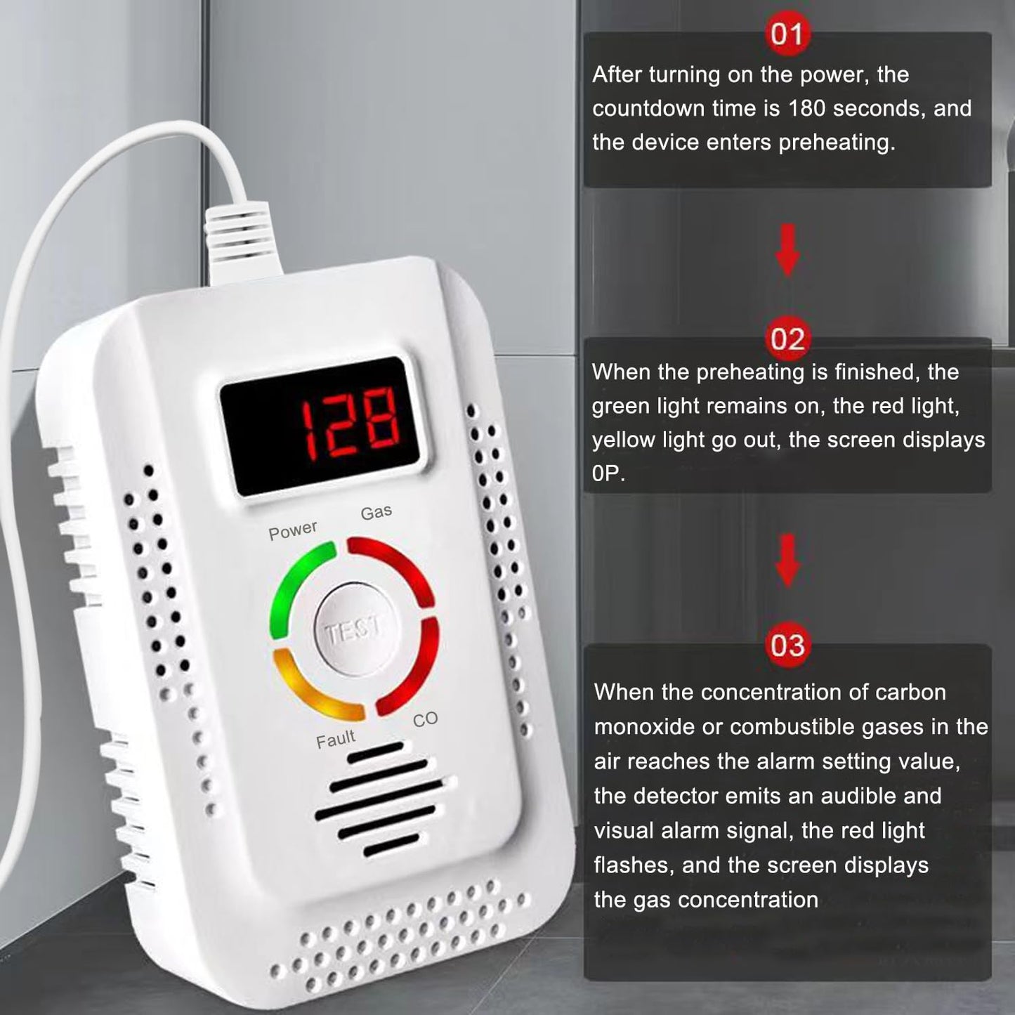 Carbon Monoxide and Natural Gas Detectors, Plug-in Carbon Monoxide Detector, Combustible Gas Leak Monitor for Home Use Detect CO, LNG, LPG, Methane 2 Packs