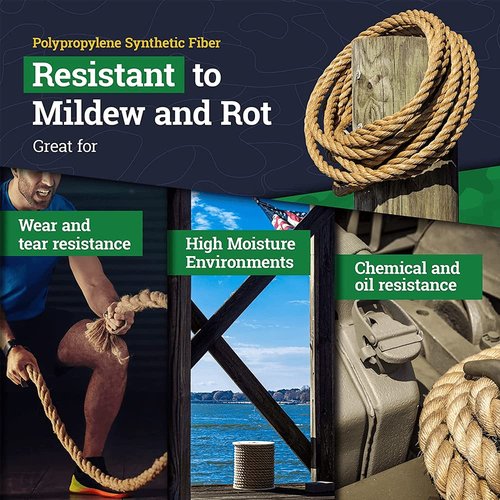 SGT KNOTS Twisted ProManila - UnManila, Twisted 3 Strand, Lightweight Synthetic Rope for DIY Projects, Marine, Commercial (1/2 inch x 100 feet)