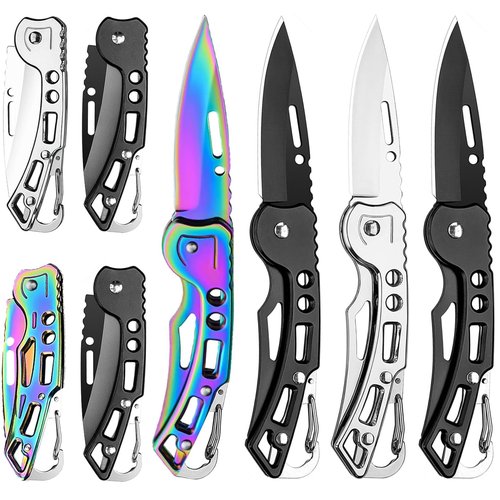 WWZJ 4 Pack Pocket Knife, Stainless Steel Folding Knife with Keychain, Self-Defense Knife for Outdoor Survival, Everyday Carry and Gift