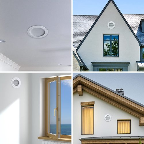 Hon&Guan Soffit Vents 4 Inch, Round Exhaust Air Vent Cover with Built-in Fly Screen for Bathroom Kithchen Office Home, White