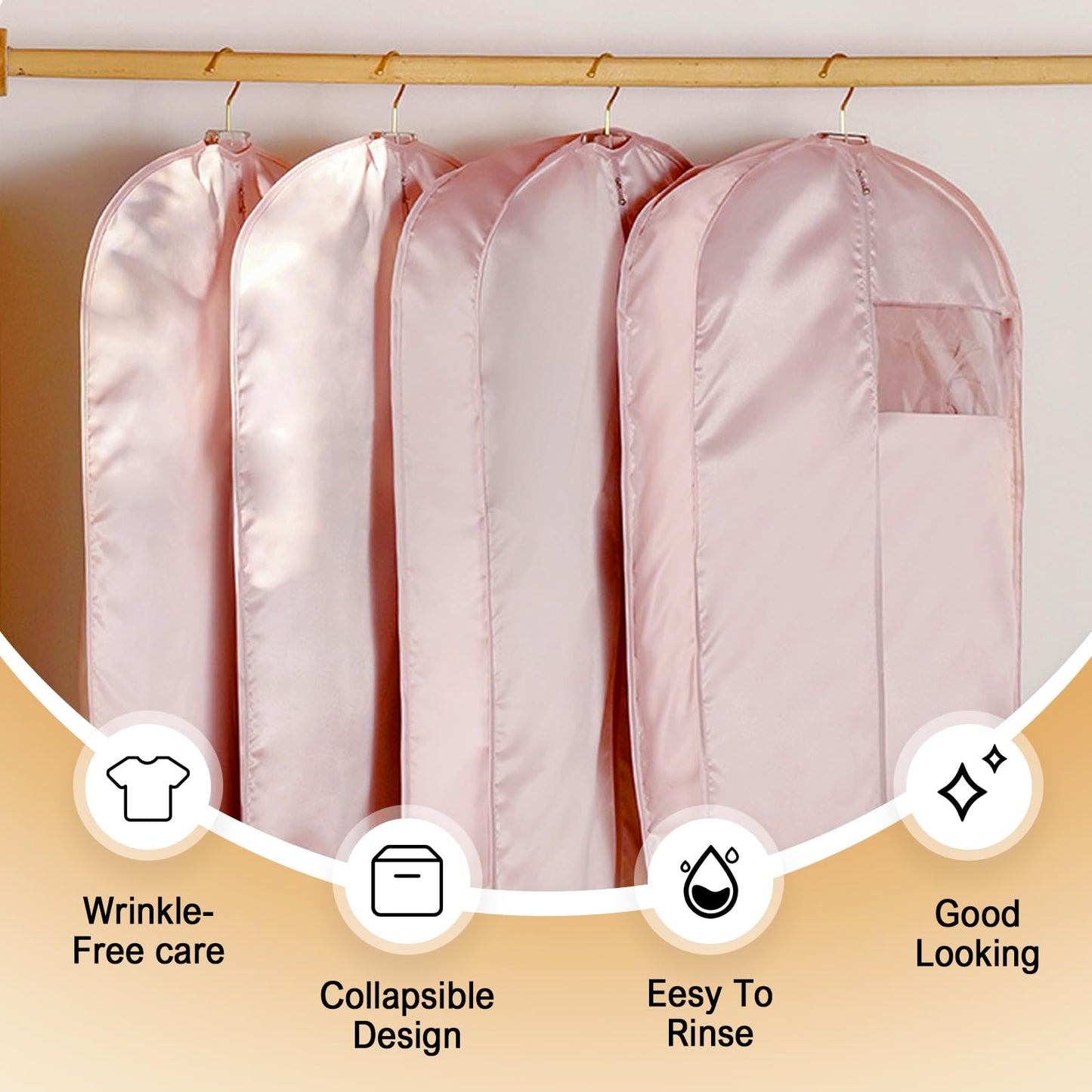 Space Saving Hanging Garment Bag, 2025 New Compression Hanging Garment Bag Dust Cover Clothes Bags for Down Coat, Suit Bags for Closet Storage (Pink, 22.8x51.2inch)