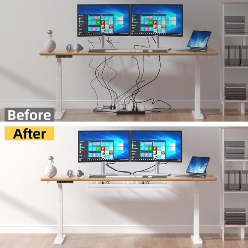 YECAYE Large Under Desk Cable Management,Easy Install Cable Management Under Desk with 4 Cord Holders & 6 Ties,Child & Pet-Safe Cord Hider,Wire Organizer,Wire Cover Tray,White