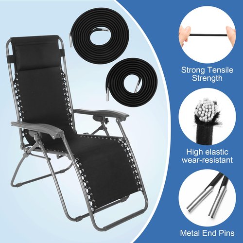 Solaradgy 4Pcs Zero Gravity Chair Replacement Cord, Black Elastic Rope Cord for Repair Zero-Gravity Lounge Chairs
