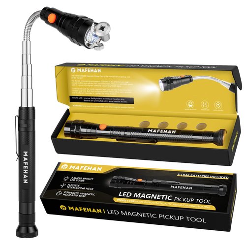 LED Magnetic Pickup Tool for Men – Cool Gadgets with Telescoping Neck, Unique Gifts for Dad, Husband, Grandpa, Boyfriend – Birthday, Christmas, Stocking Stuffers, White Elephant Gifts