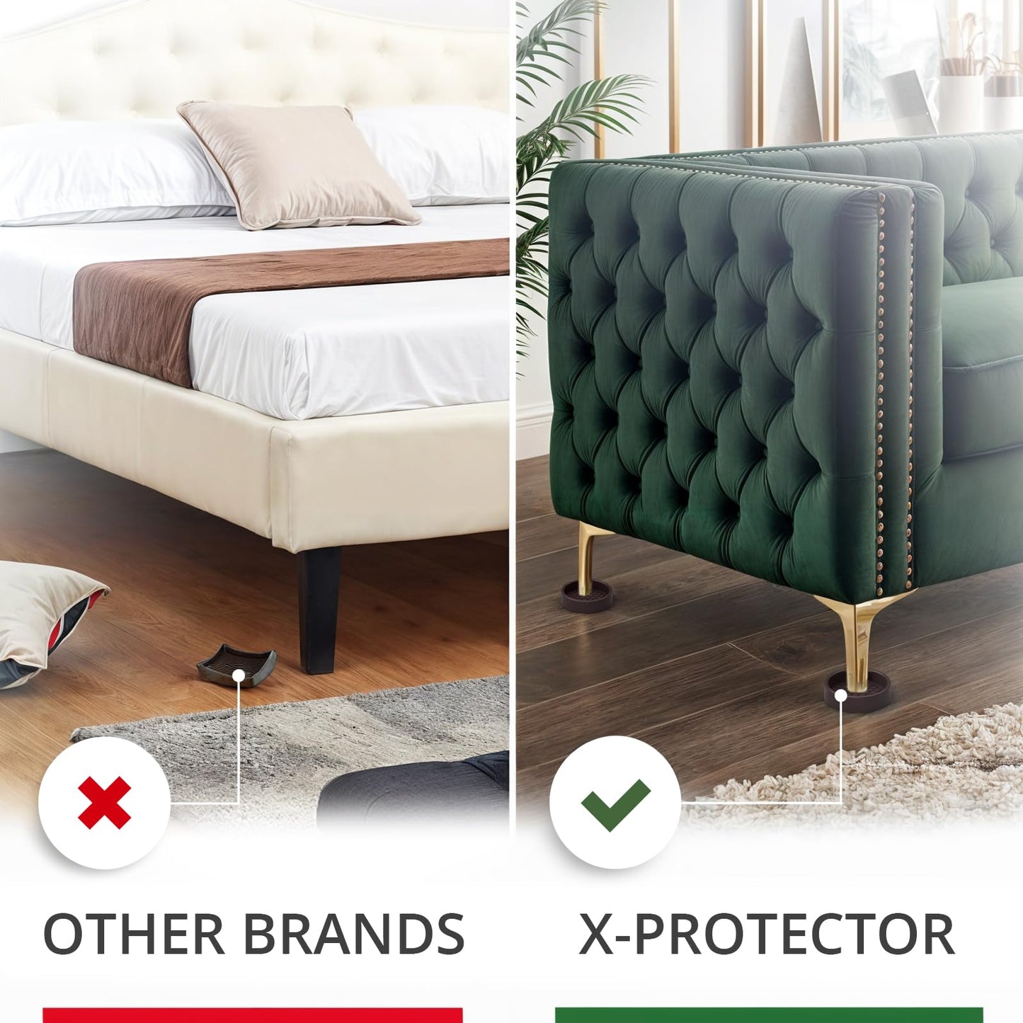 Furniture Cups X-PROTECTOR – 2" Caster Cups 4 PCS – Premium Furniture Coasters – Ideal Bed Stoppers – Non Skid Furniture Pads with a Perfect Design – Rubber Furniture Pads - Protect Any Flooring!